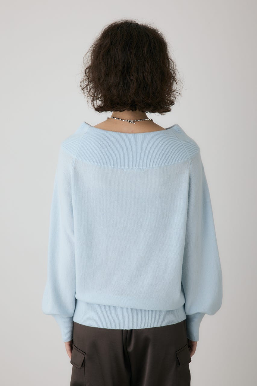 ワイドボートネックニット L/BLU FREE