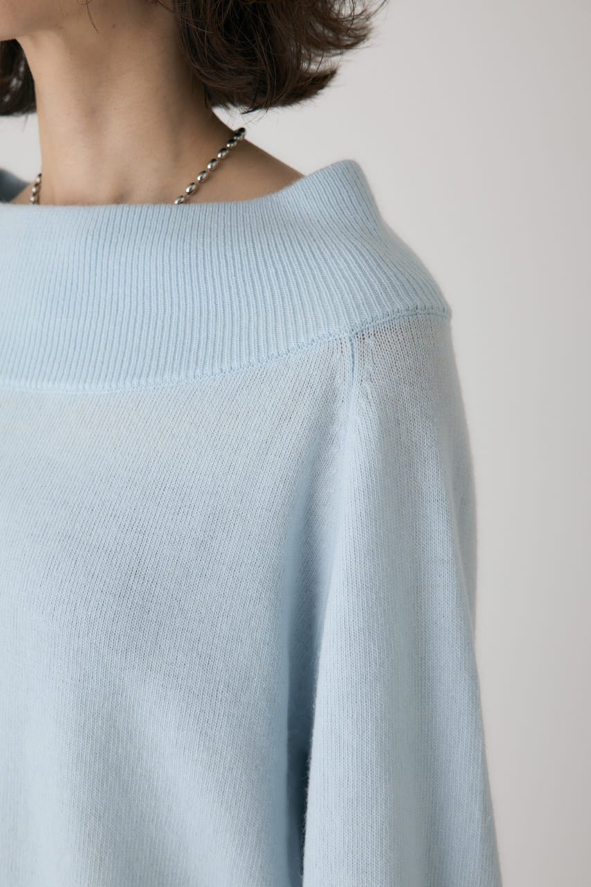 ワイドボートネックニット L/BLU FREE
