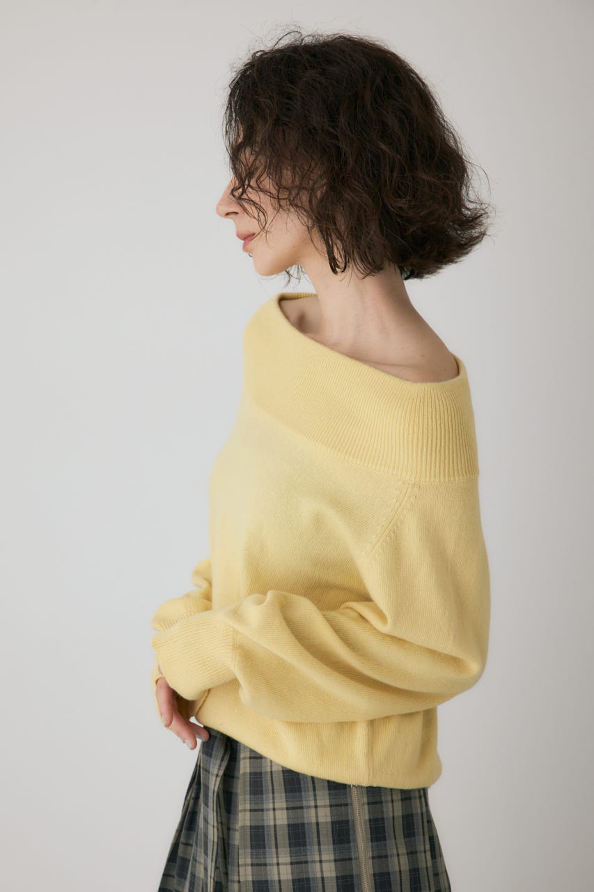 ワイドボートネックニット L/YEL FREE