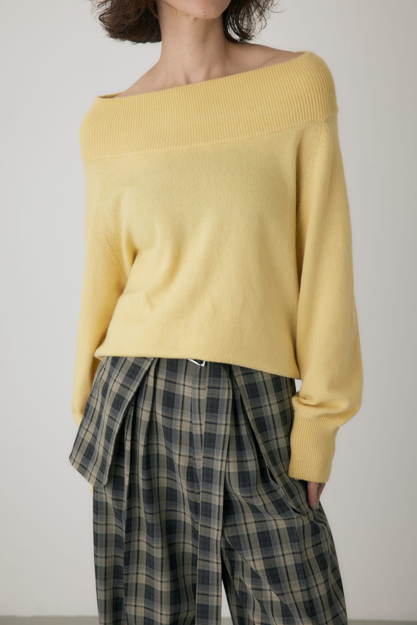 ワイドボートネックニット L/YEL FREE