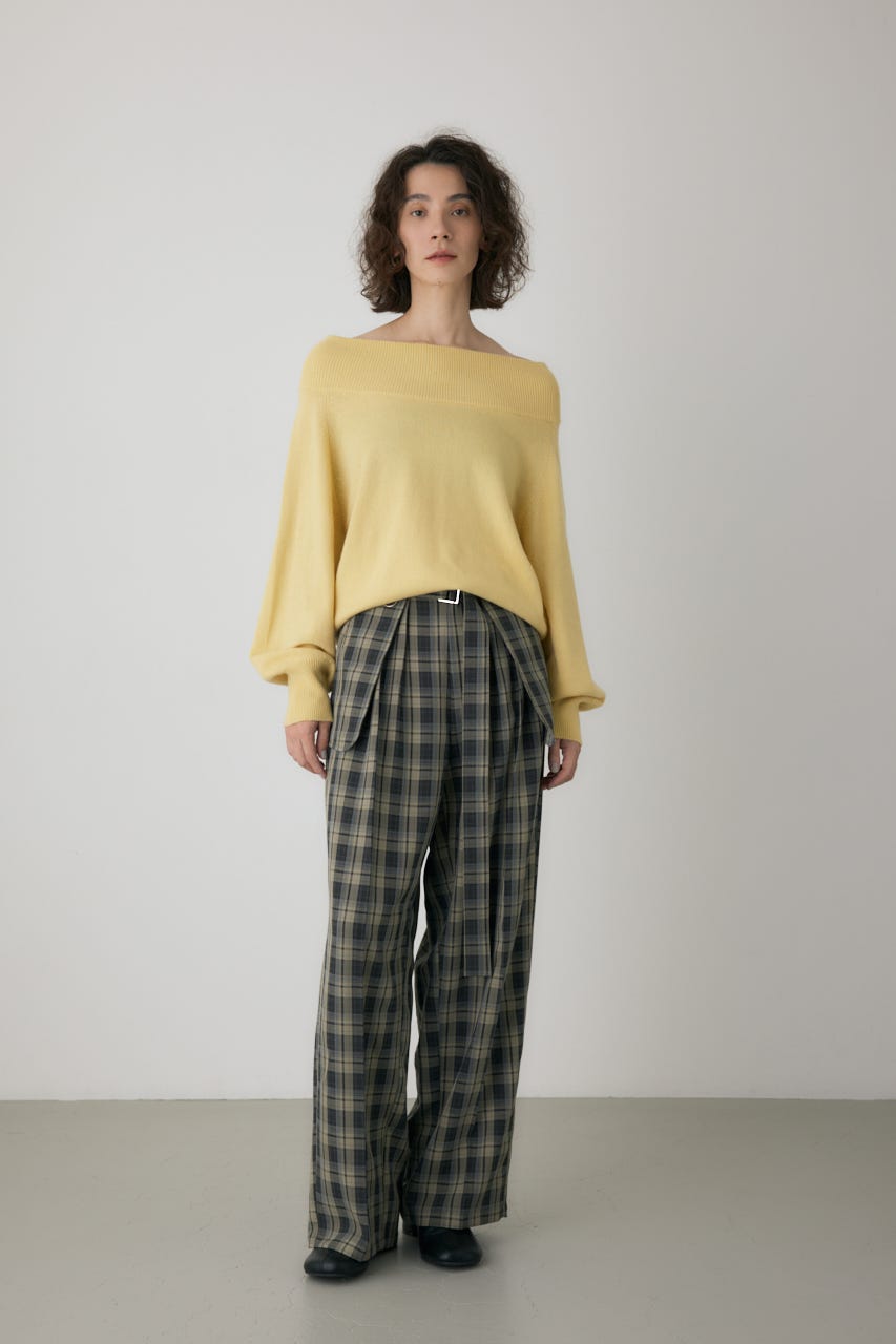 ワイドボートネックニット L/YEL FREE