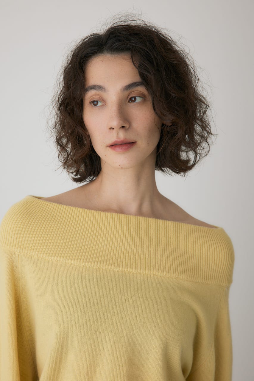 ワイドボートネックニット L/YEL FREE