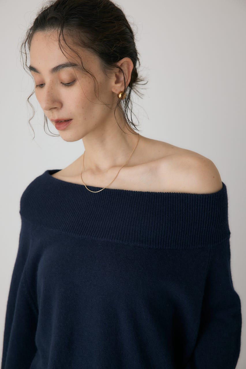 ワイドボートネックニット NVY FREE