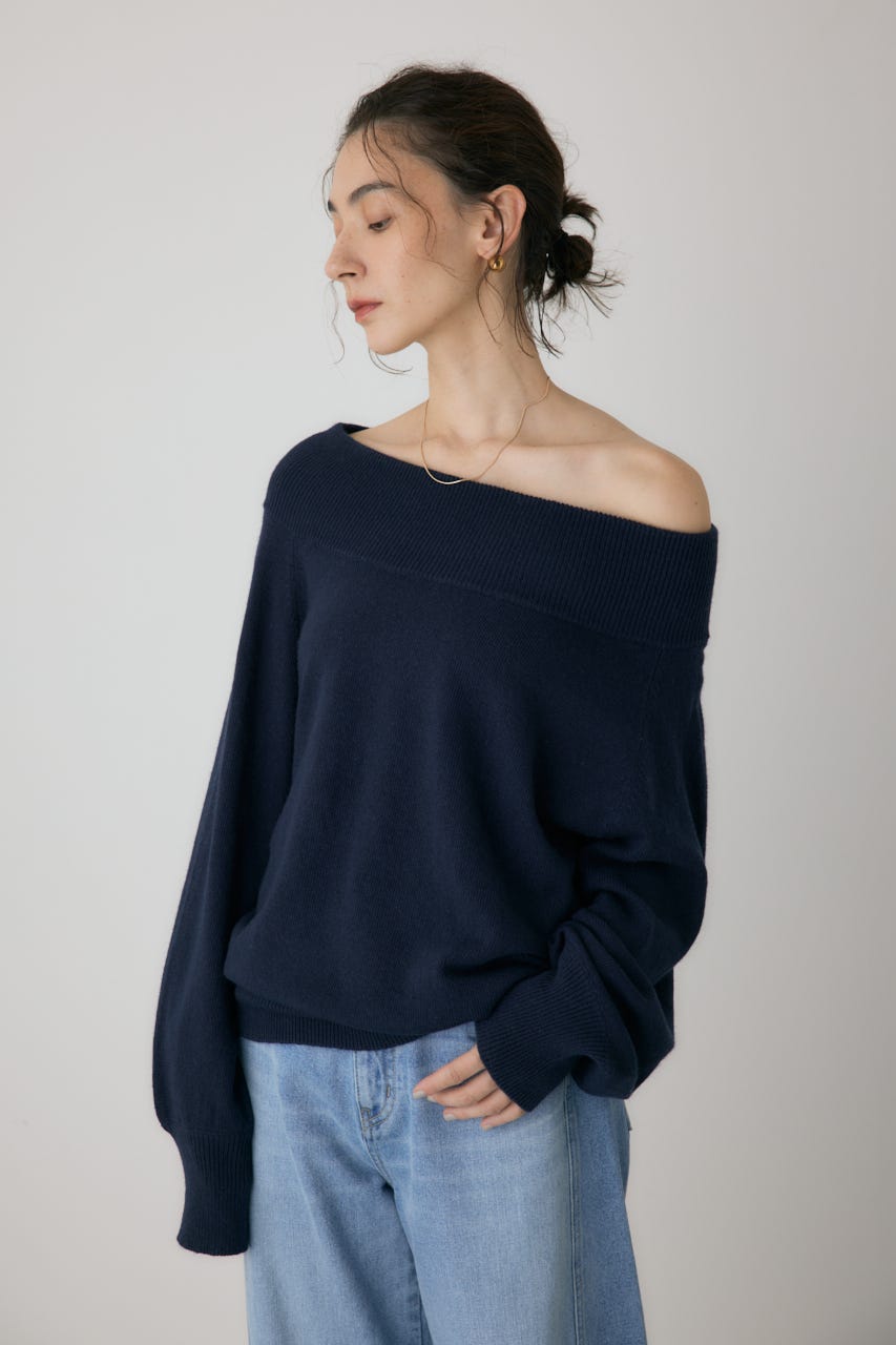 ワイドボートネックニット NVY FREE