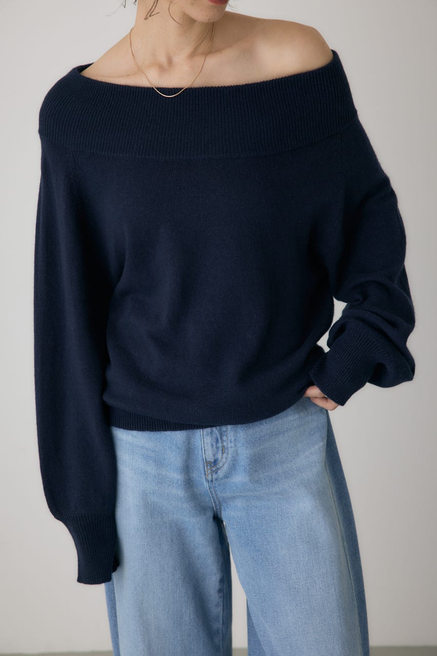 ワイドボートネックニット NVY FREE