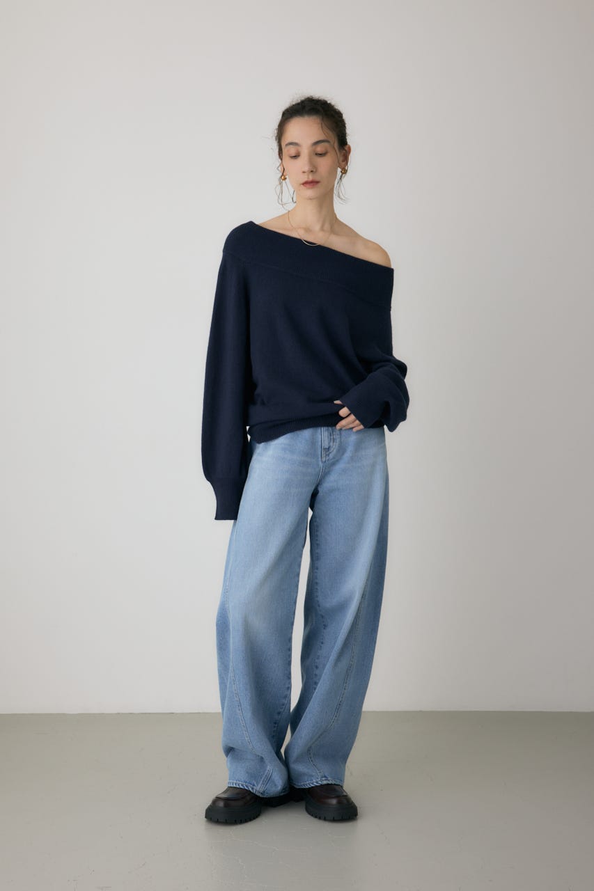 ワイドボートネックニット NVY FREE