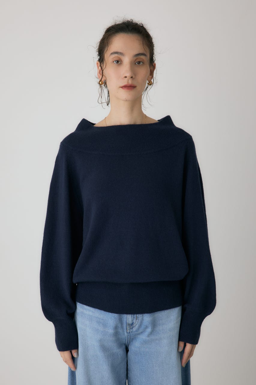 ワイドボートネックニット NVY FREE