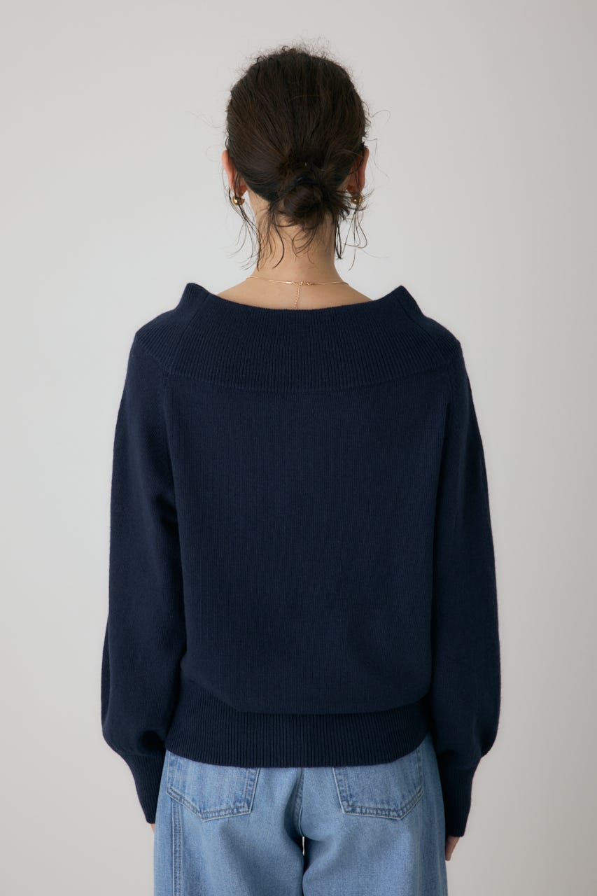 ワイドボートネックニット NVY FREE