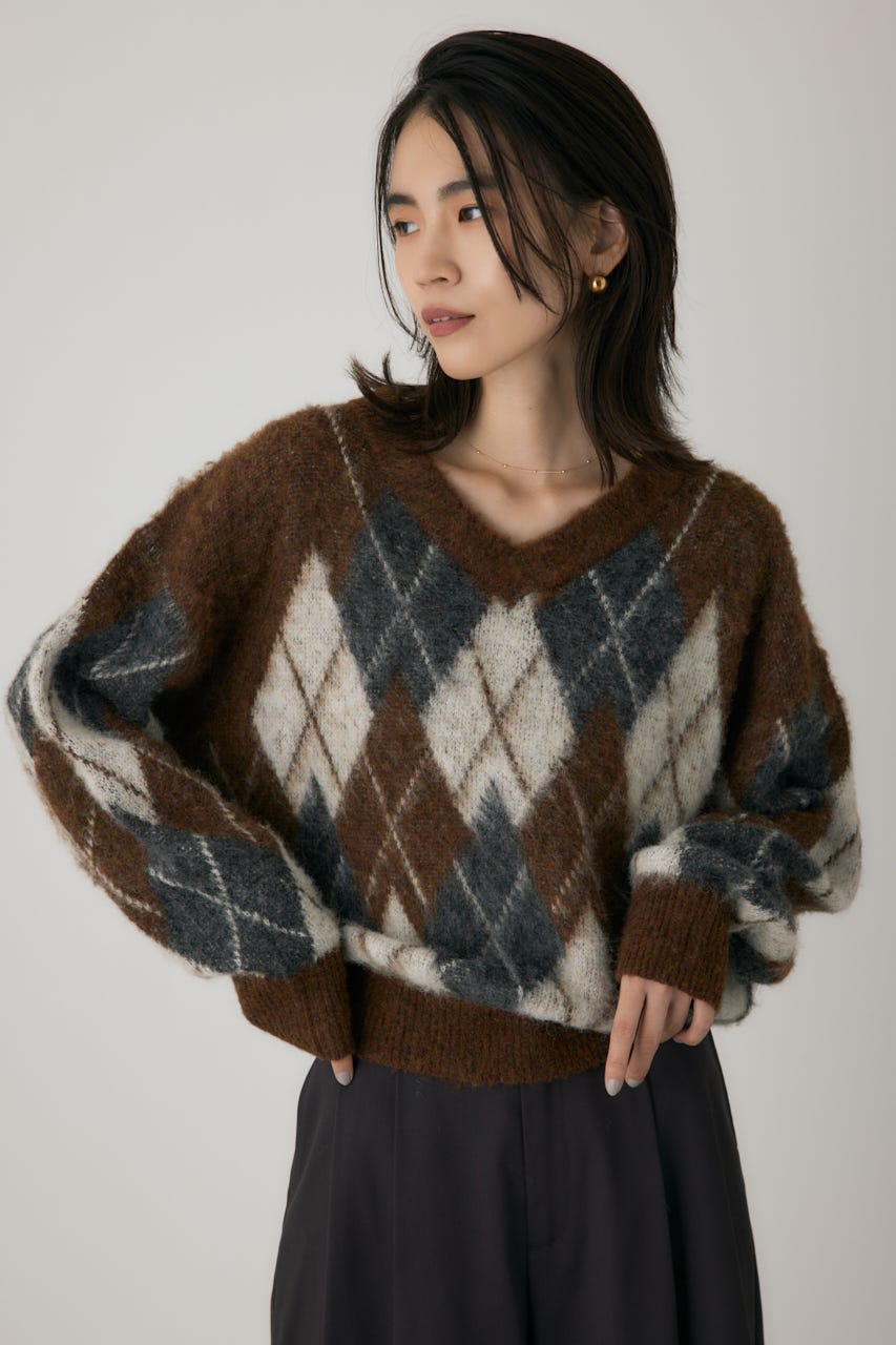 ヘアリーアーガイルニット BRN FREE