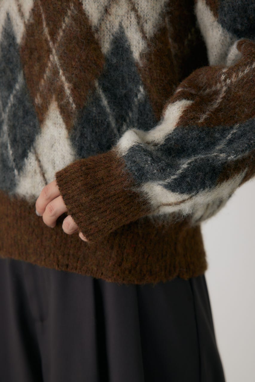 ヘアリーアーガイルニット BRN FREE