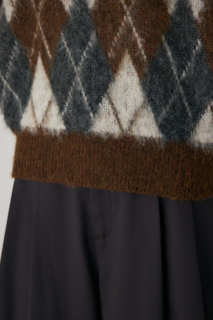 ヘアリーアーガイルニット BRN FREE