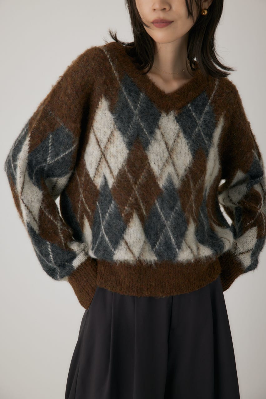 ヘアリーアーガイルニット BRN FREE