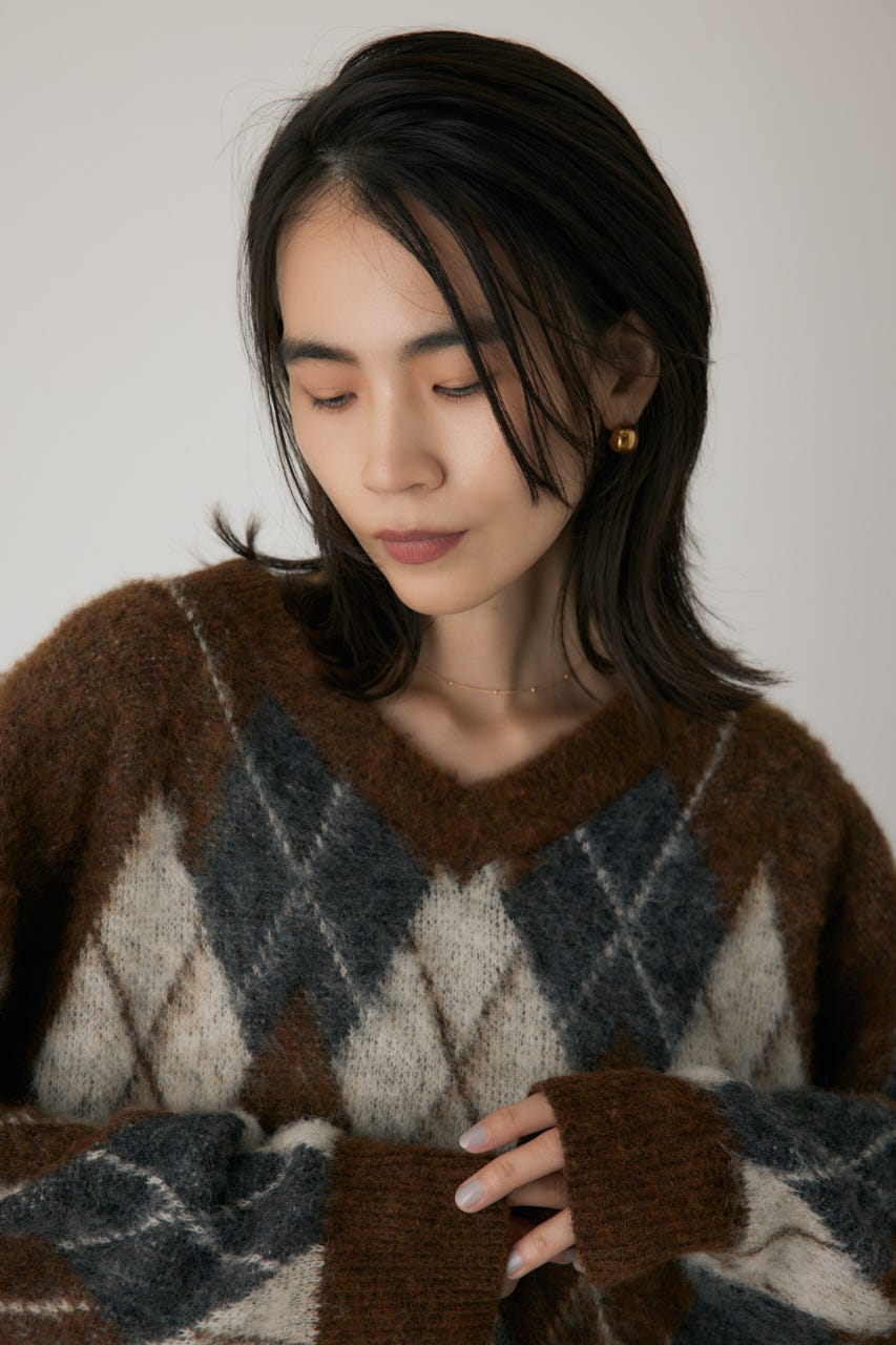 ヘアリーアーガイルニット BRN FREE