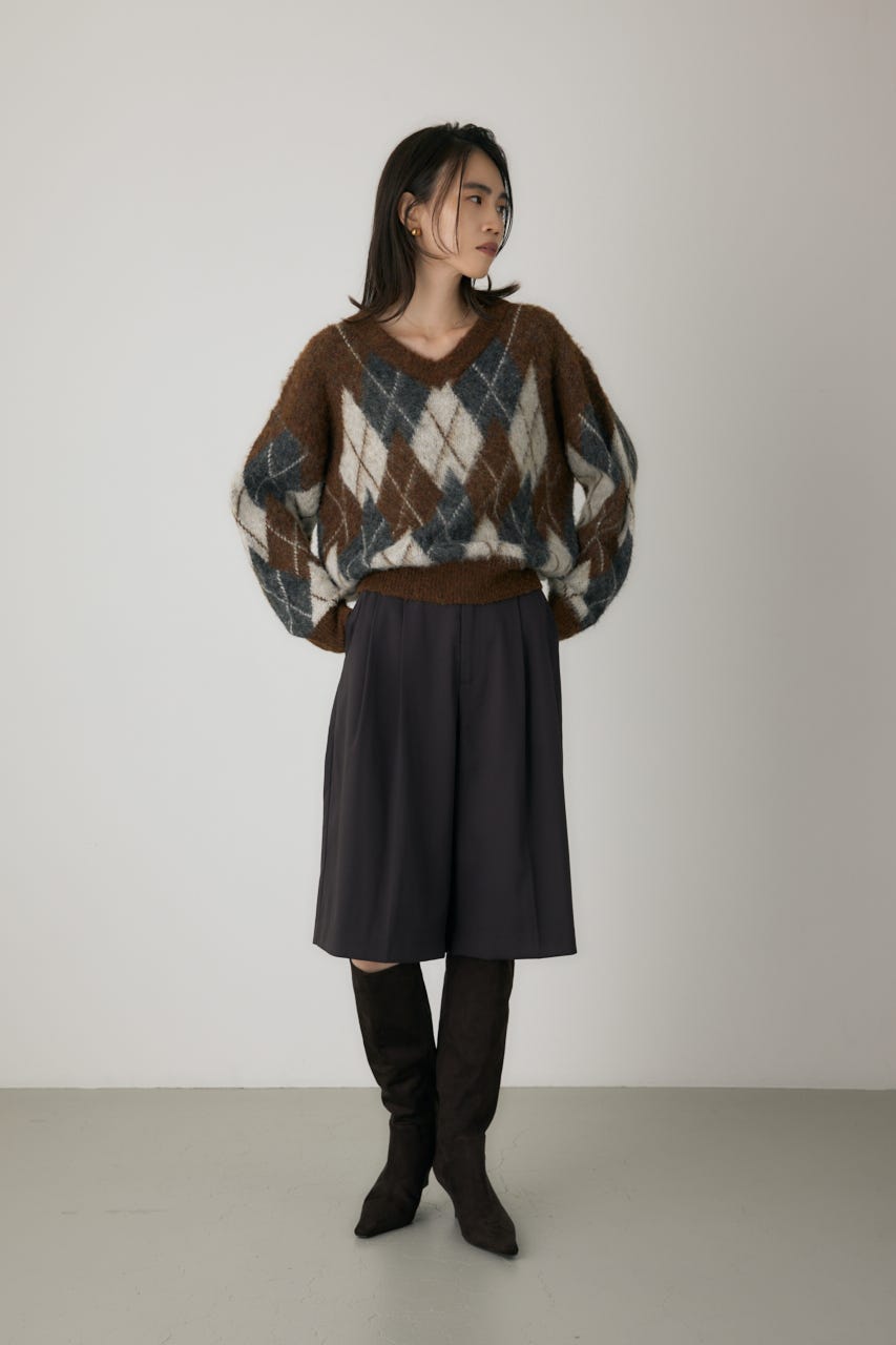 ヘアリーアーガイルニット BRN FREE