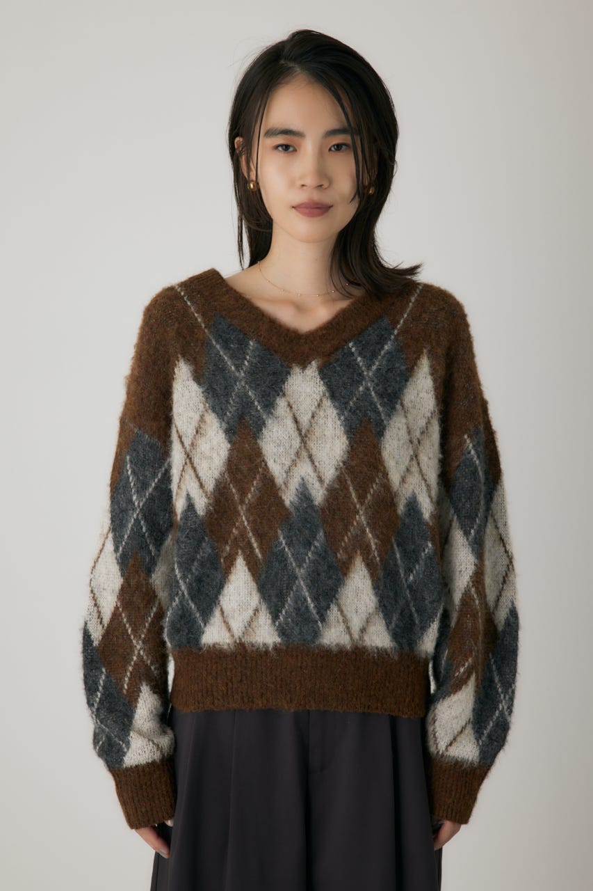 ヘアリーアーガイルニット BRN FREE