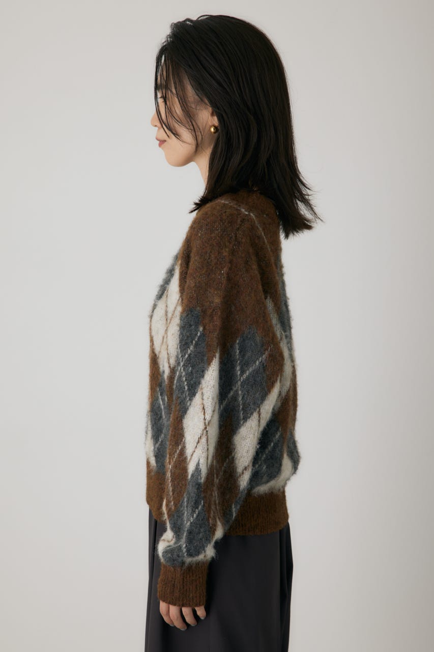 ヘアリーアーガイルニット BRN FREE