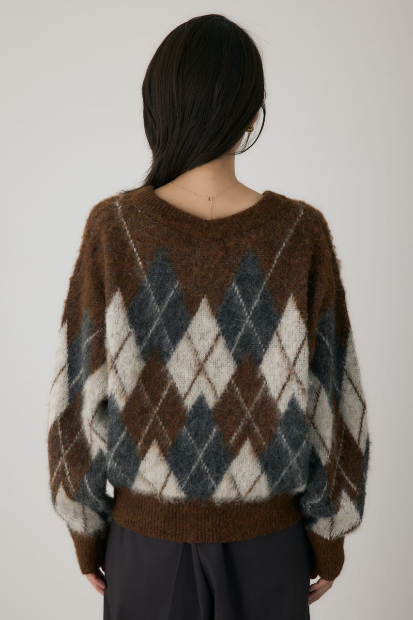 ヘアリーアーガイルニット BRN FREE