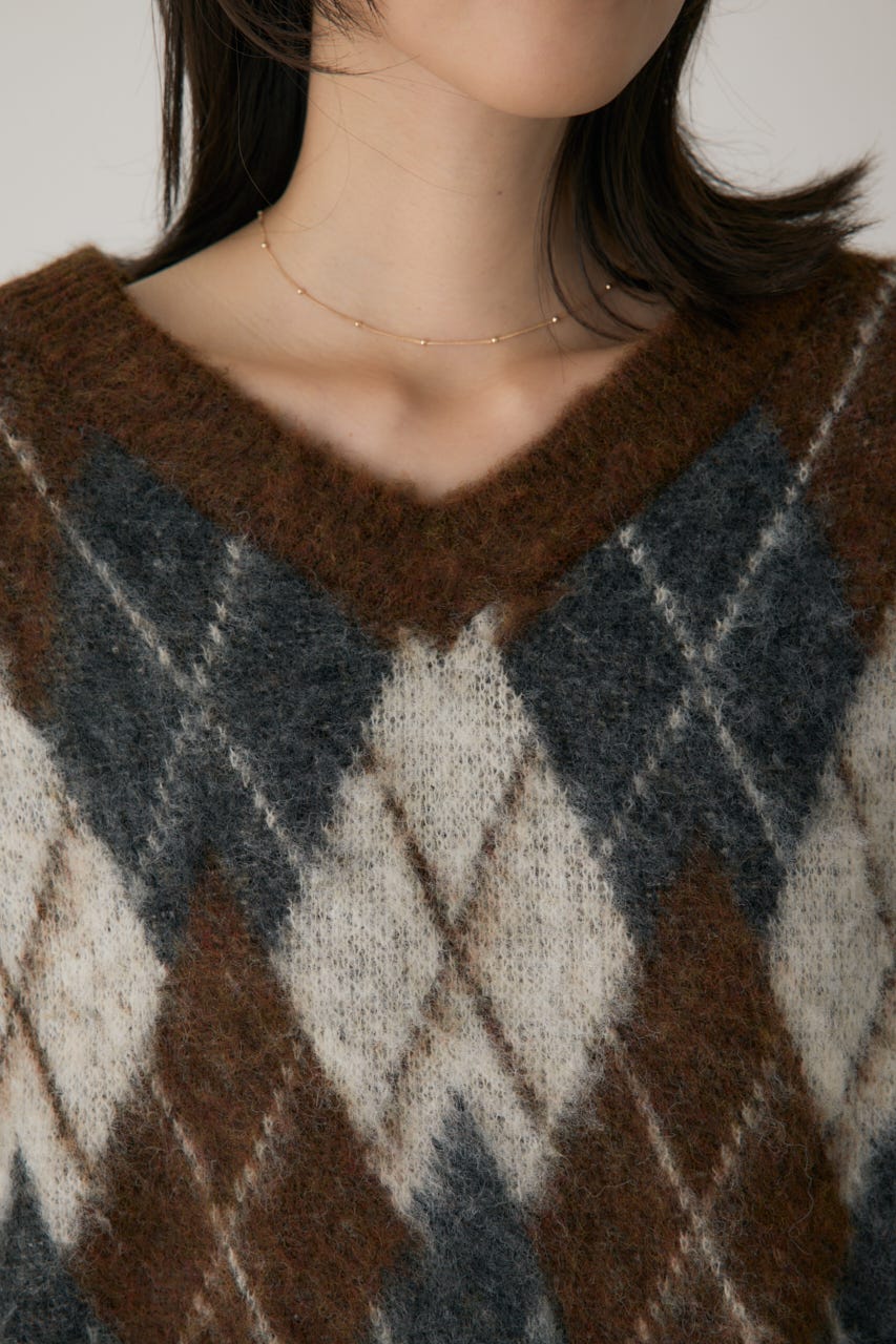 ヘアリーアーガイルニット BRN FREE