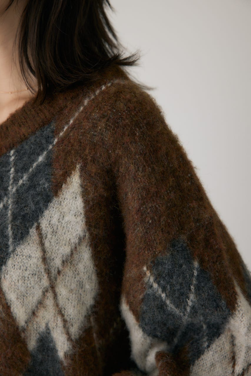 ヘアリーアーガイルニット BRN FREE