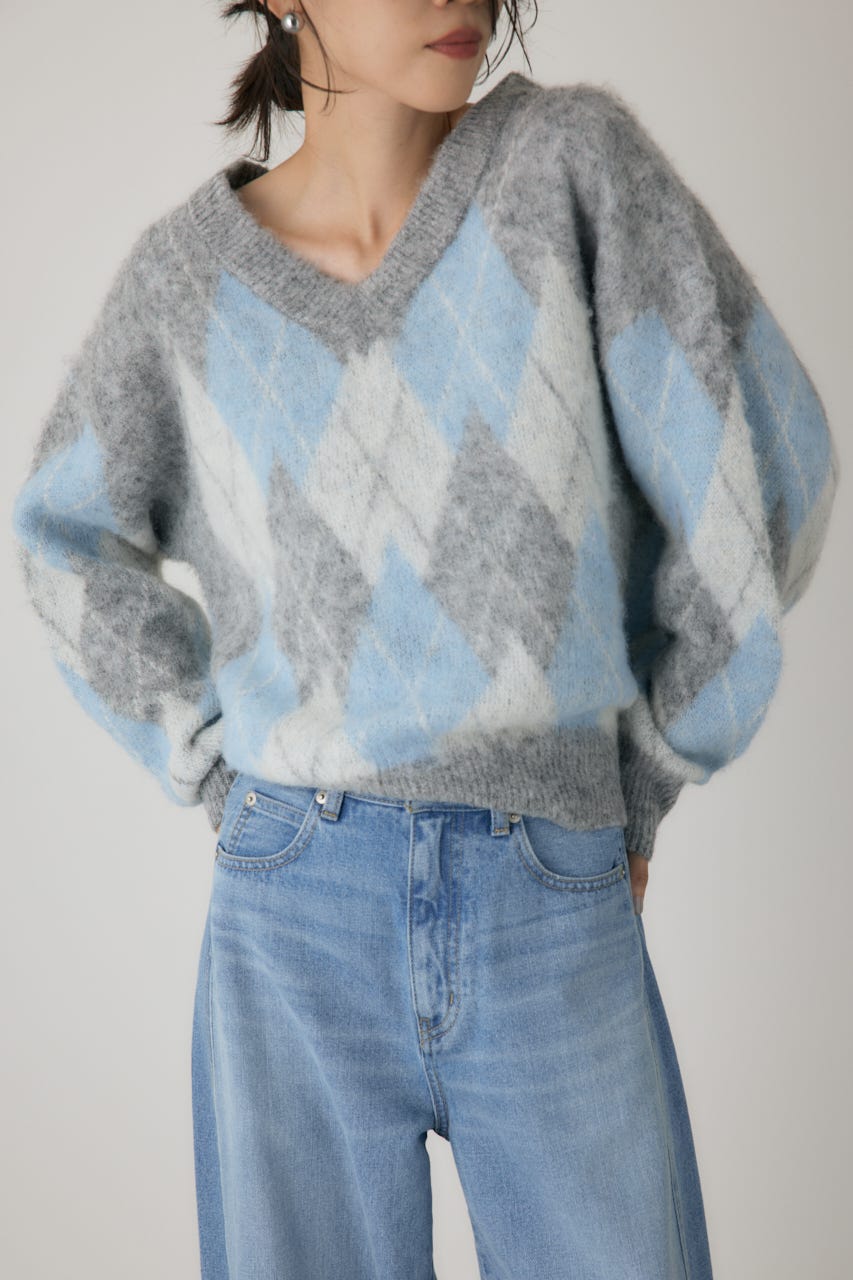 ヘアリーアーガイルニット GRY FREE