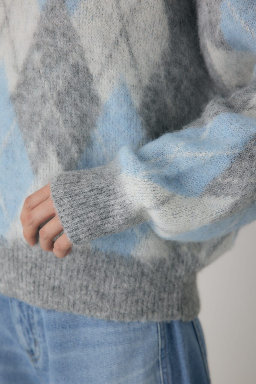 ヘアリーアーガイルニット GRY FREE