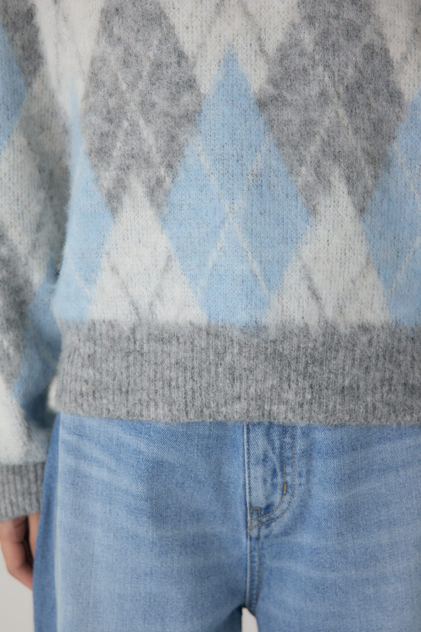 ヘアリーアーガイルニット GRY FREE