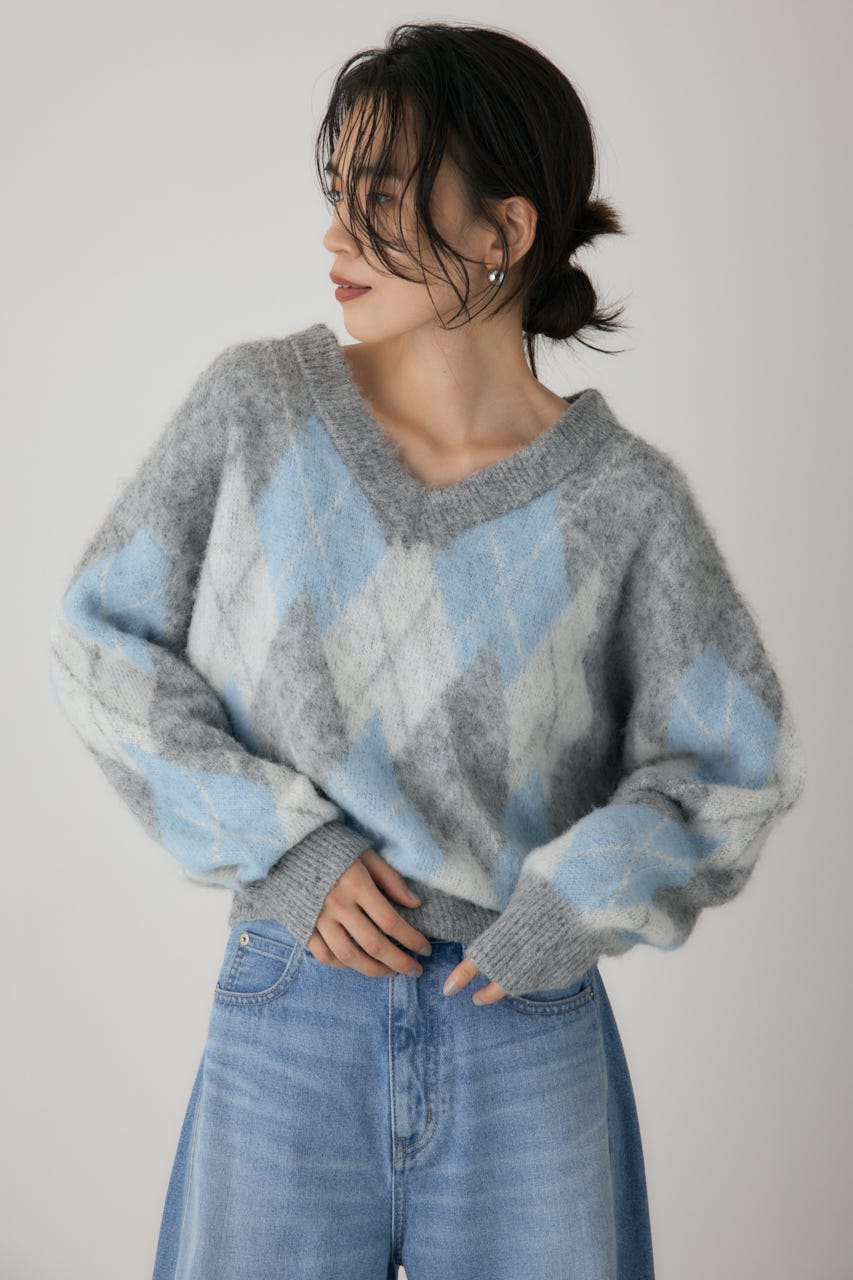 ヘアリーアーガイルニット GRY FREE