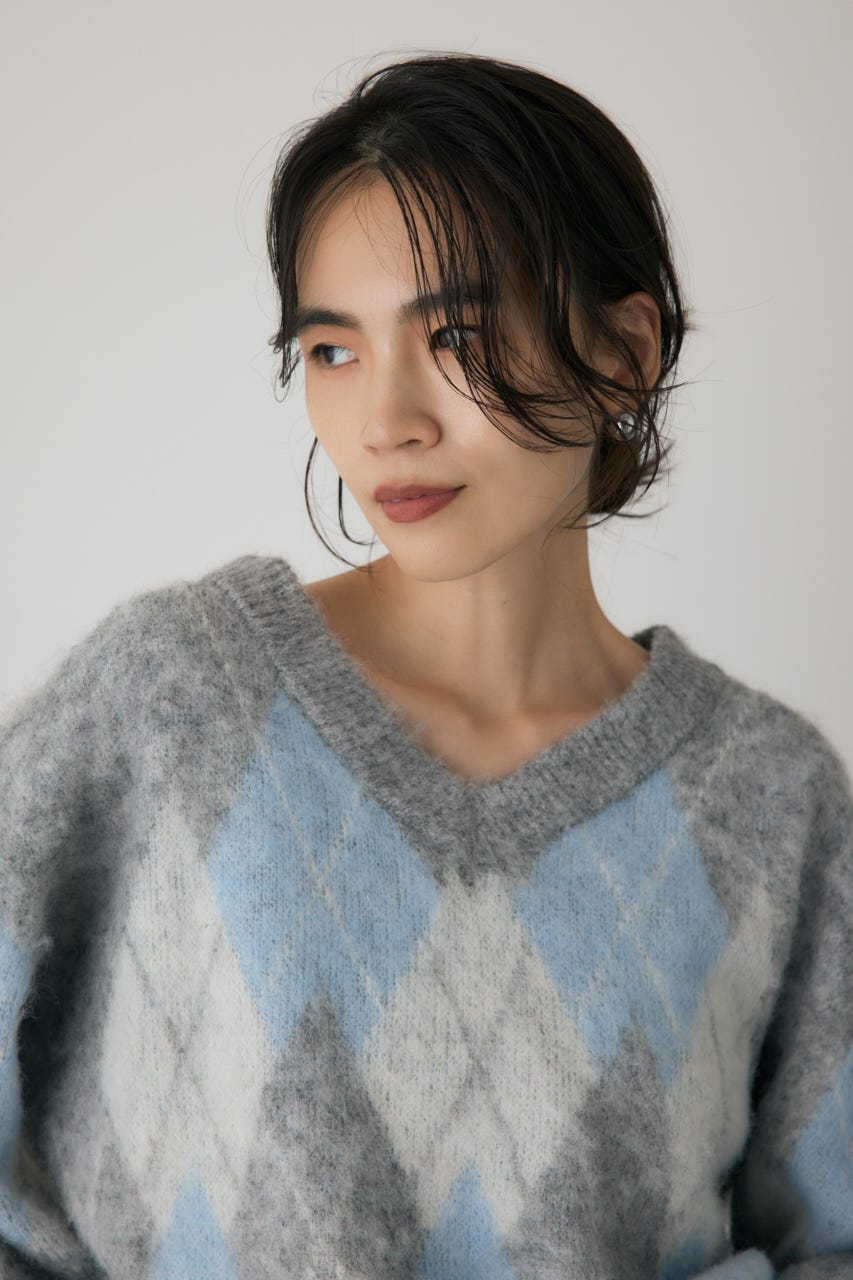 ヘアリーアーガイルニット GRY FREE