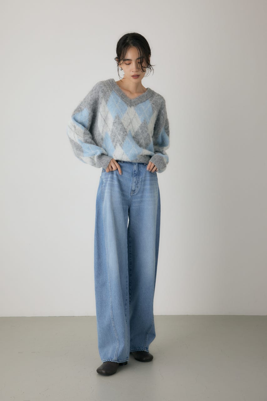 ヘアリーアーガイルニット GRY FREE