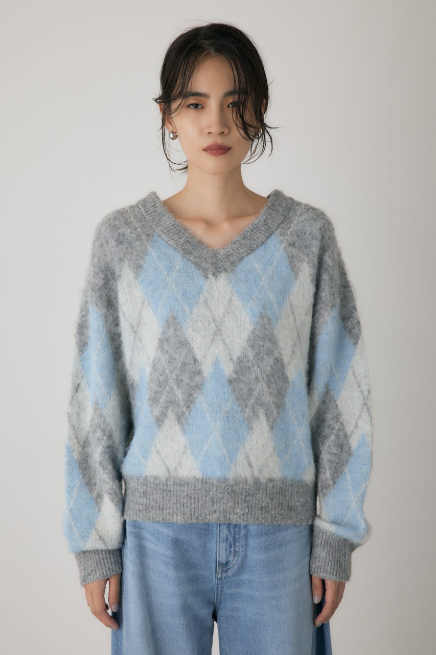 ヘアリーアーガイルニット GRY FREE