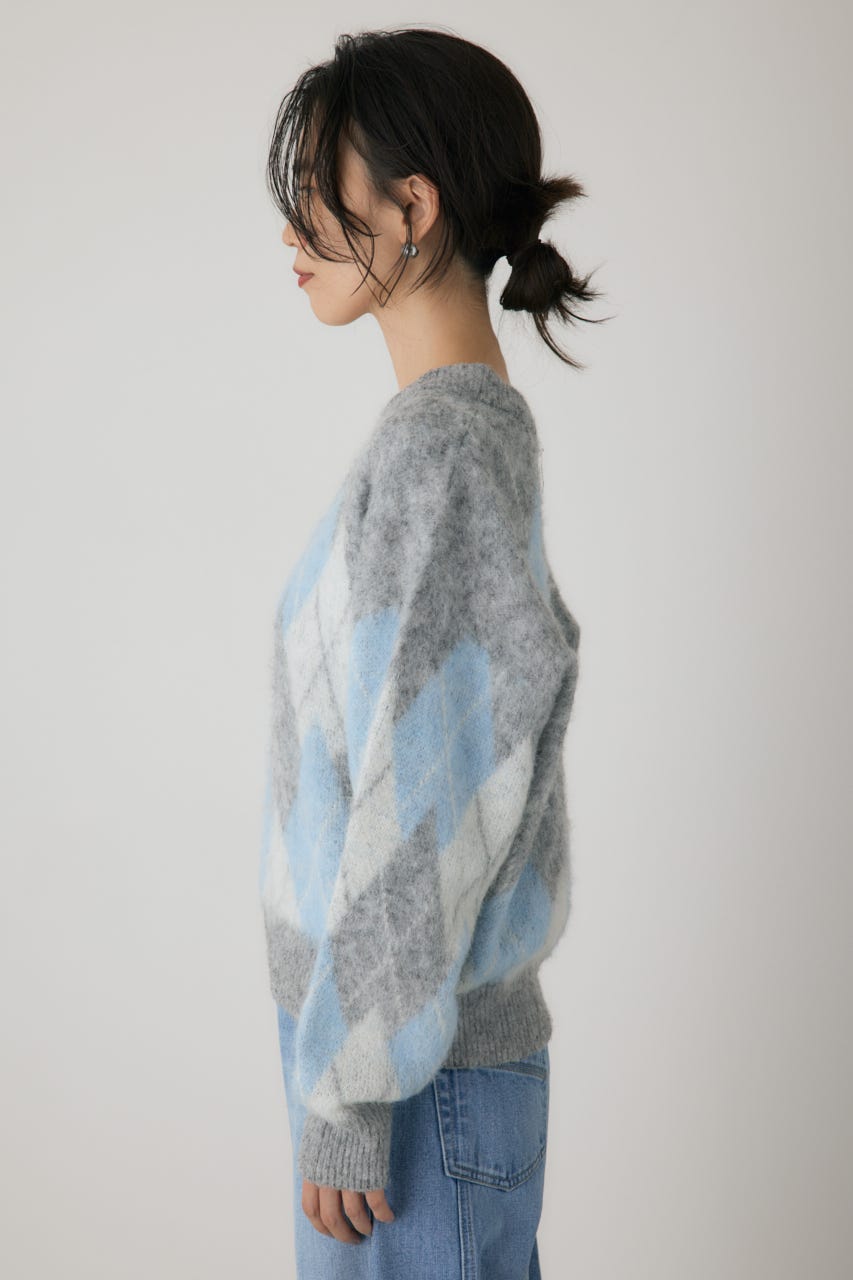 ヘアリーアーガイルニット GRY FREE