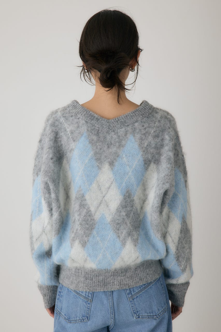 ヘアリーアーガイルニット GRY FREE