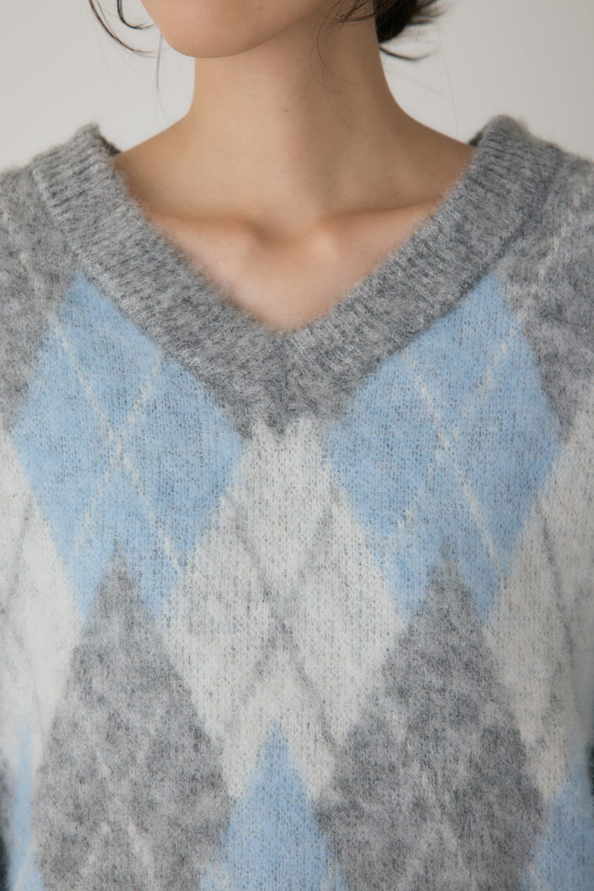 ヘアリーアーガイルニット GRY FREE