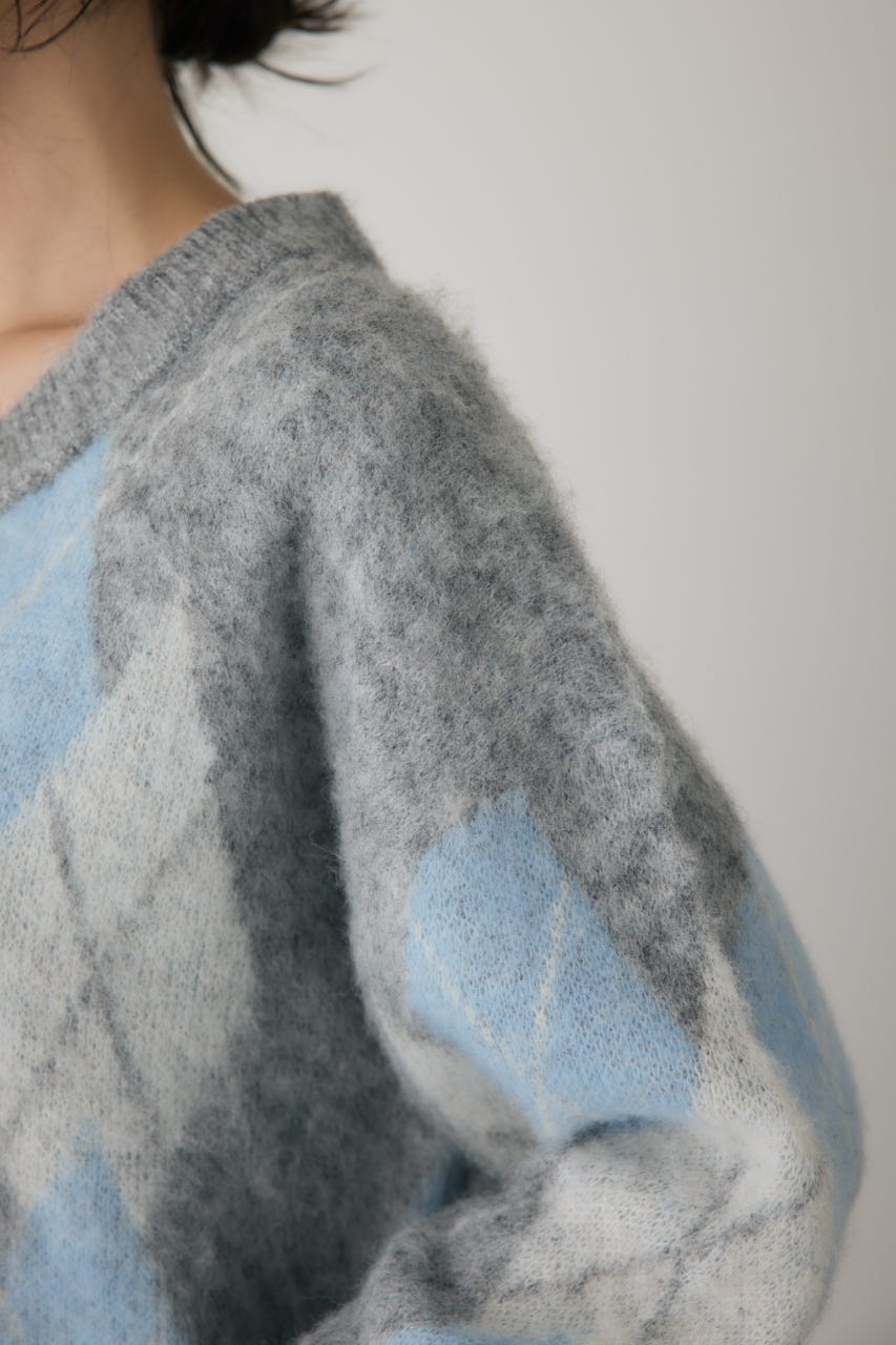 ヘアリーアーガイルニット GRY FREE