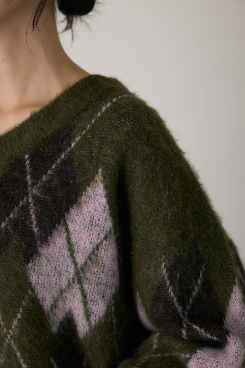 ヘアリーアーガイルニット KHA FREE