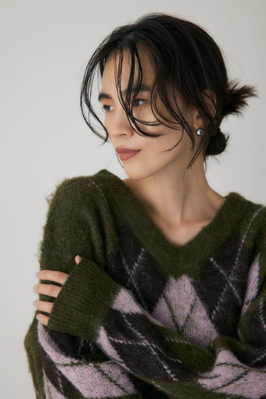 ヘアリーアーガイルニット KHA FREE