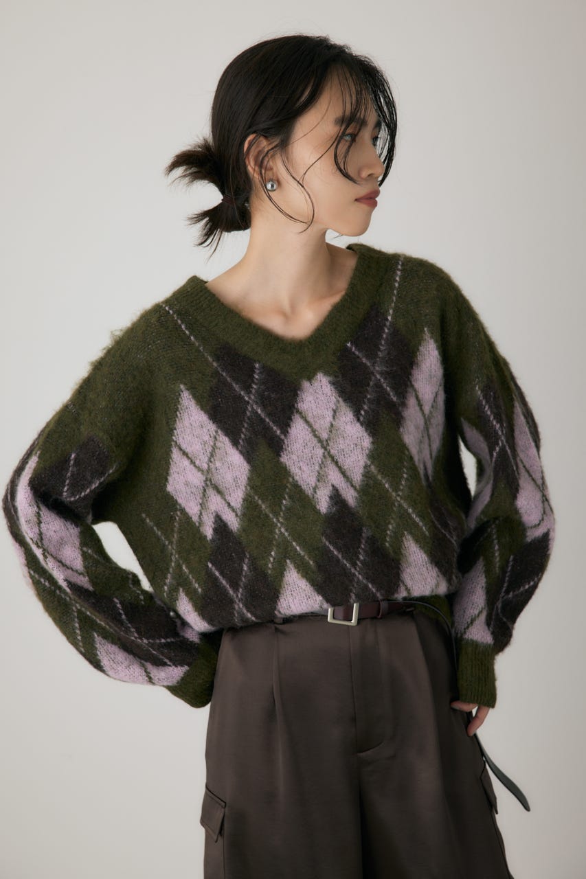 ヘアリーアーガイルニット KHA FREE