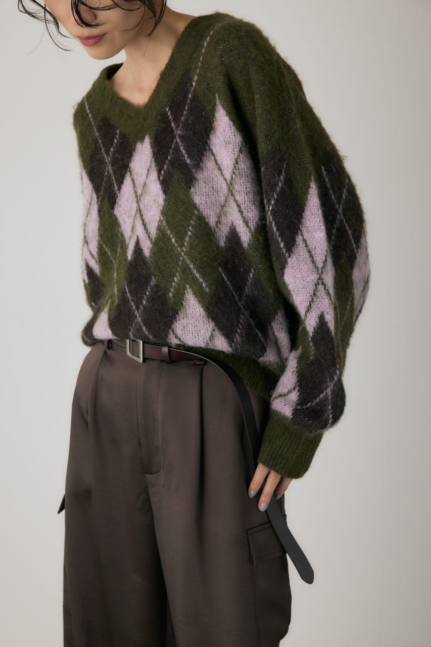 ヘアリーアーガイルニット KHA FREE