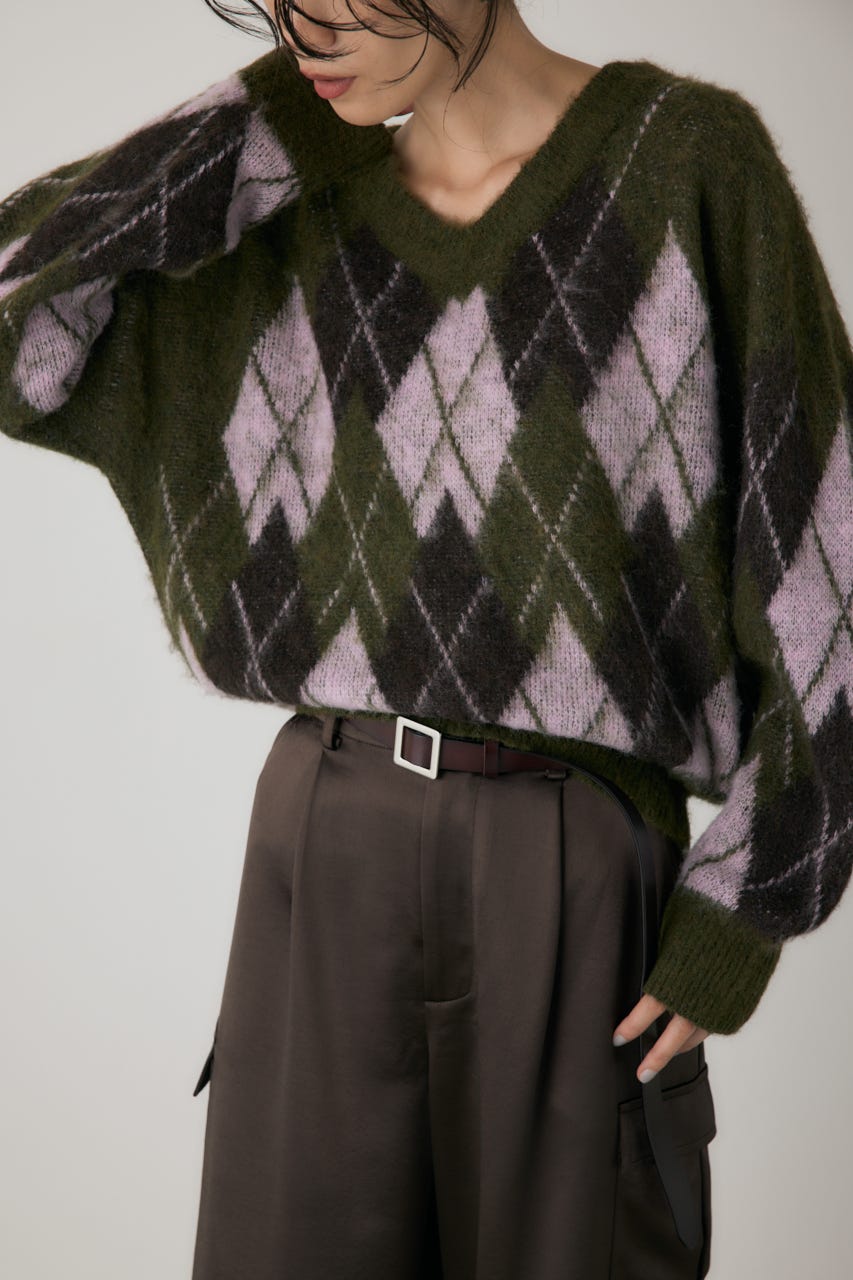 ヘアリーアーガイルニット KHA FREE