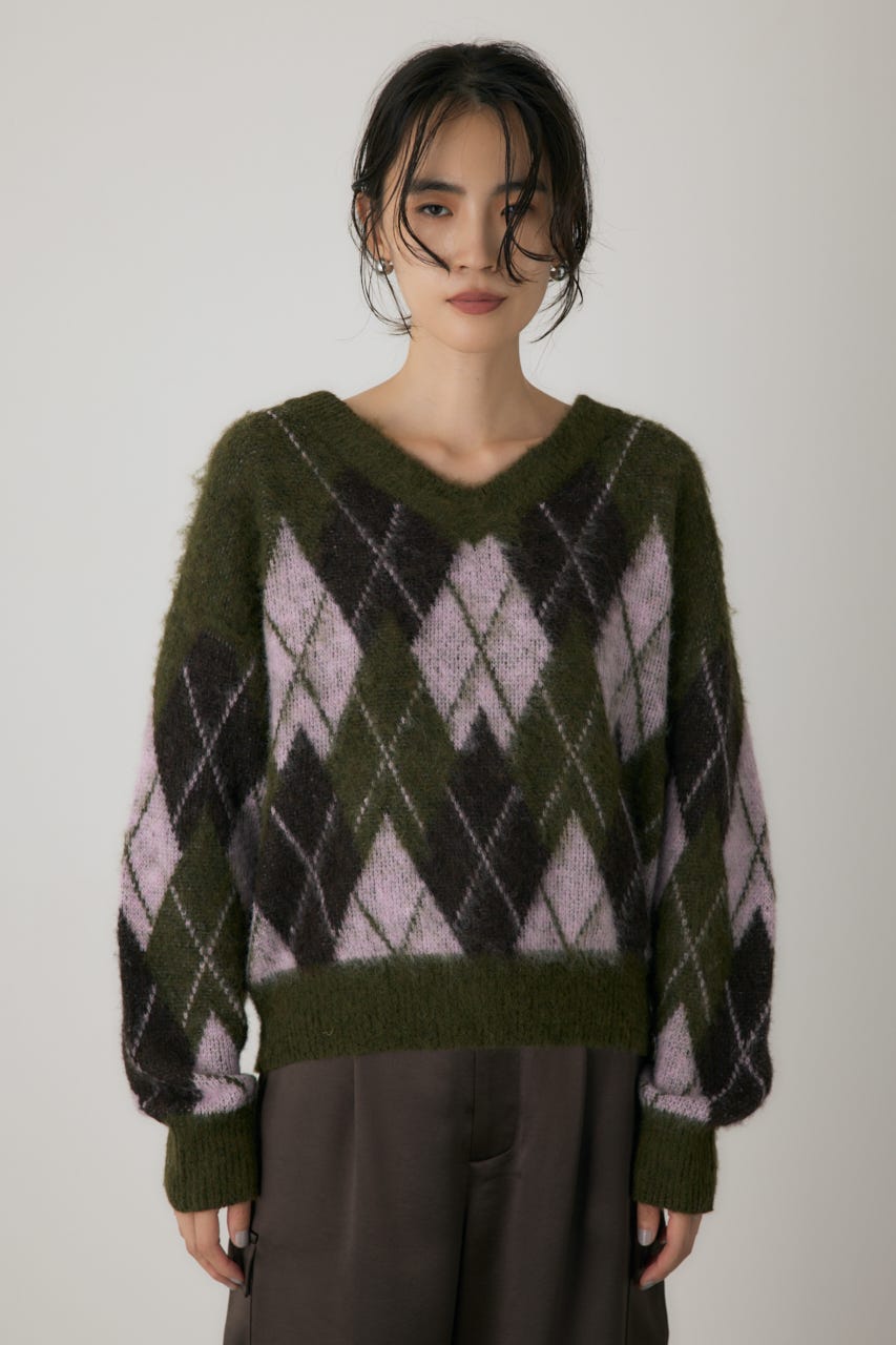 ヘアリーアーガイルニット KHA FREE