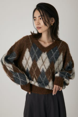 ヘアリーアーガイルニット