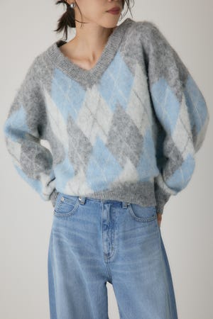 ヘアリーアーガイルニット