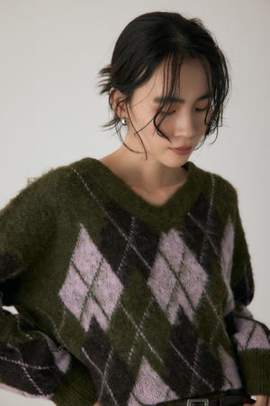 ヘアリーアーガイルニット