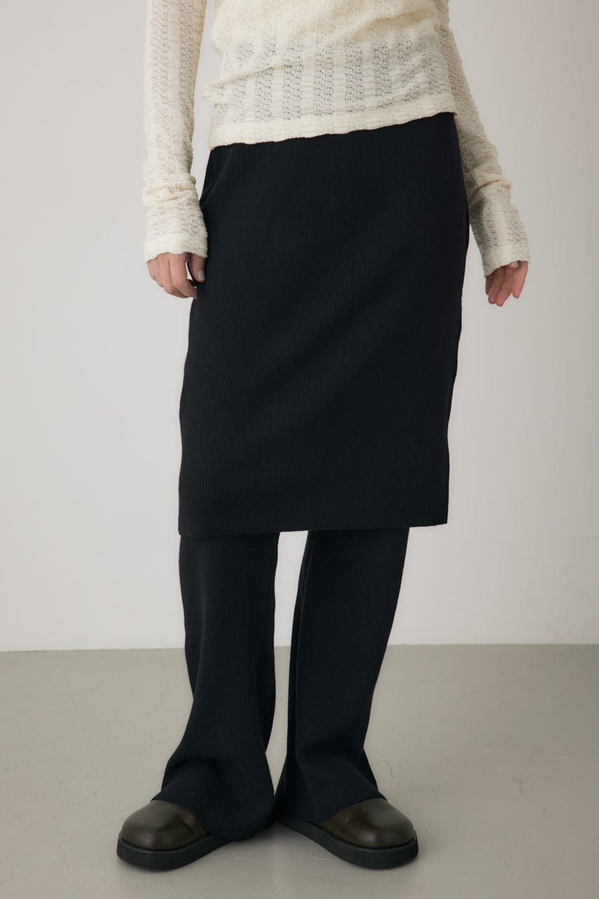 リブニットスカートパンツ BLK FREE
