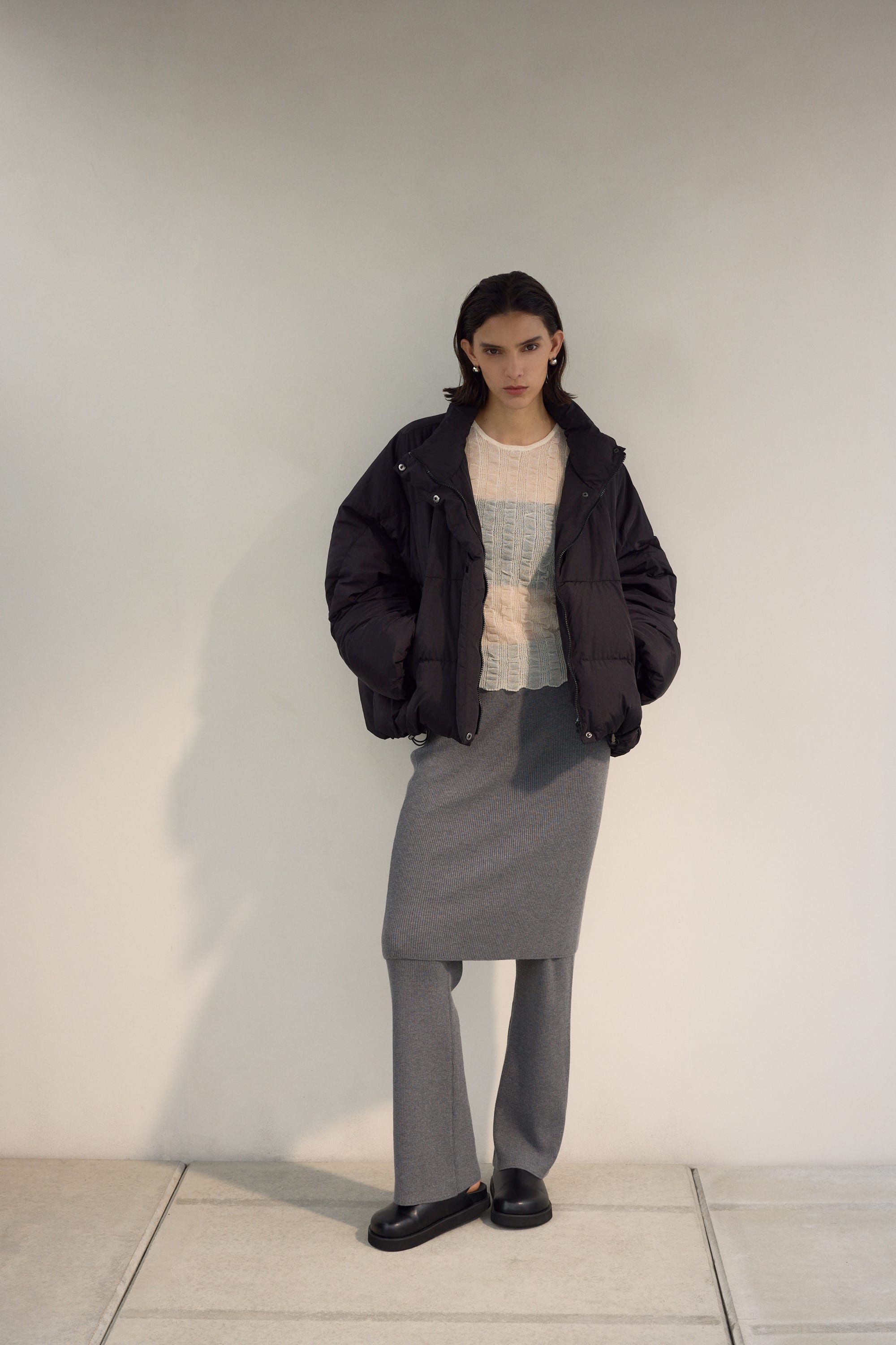 リブニットスカートパンツ GRY FREE