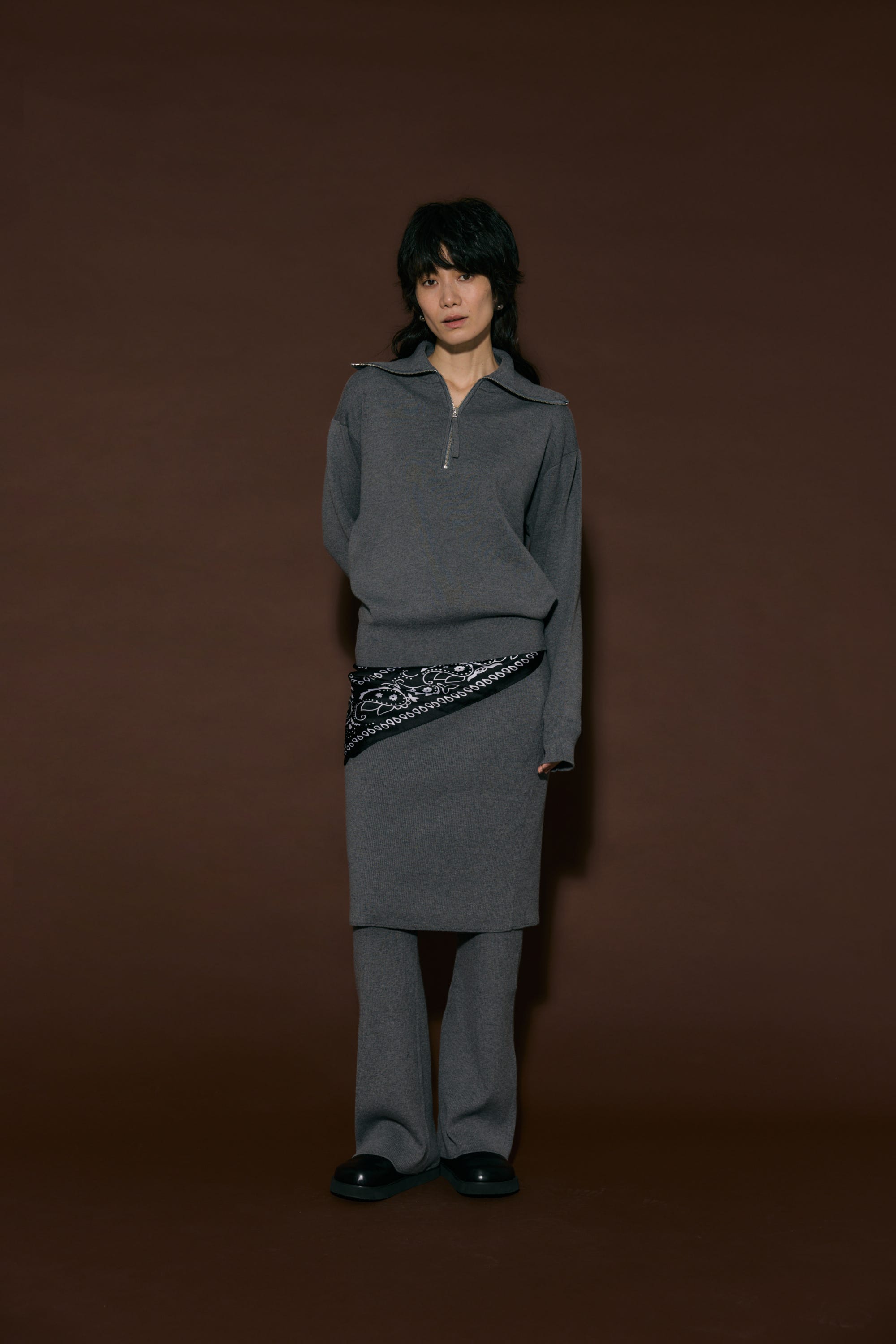 リブニットスカートパンツ GRY FREE