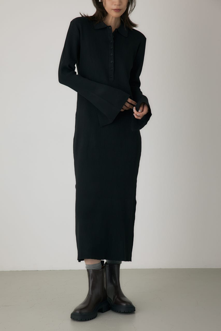 ポロリブニットワンピース BLK FREE