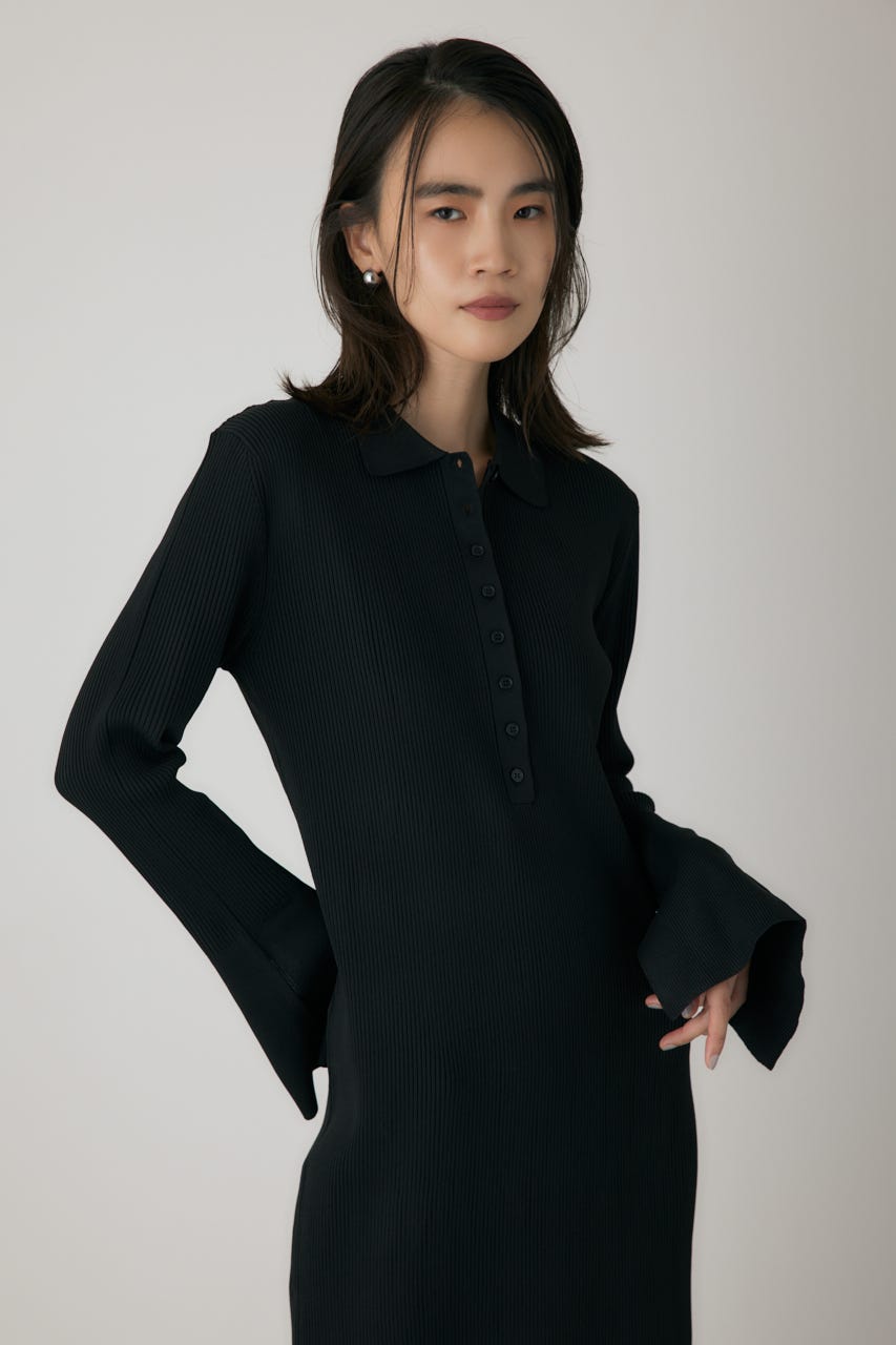 ポロリブニットワンピース BLK FREE