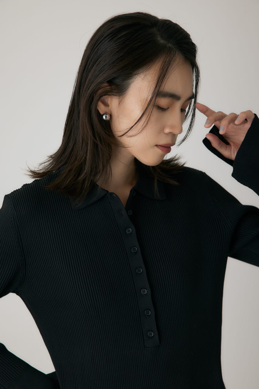 ポロリブニットワンピース BLK FREE