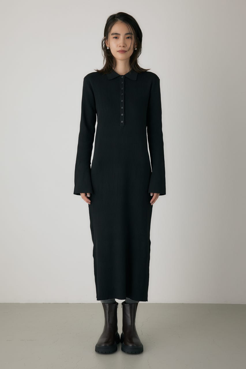 ポロリブニットワンピース BLK FREE
